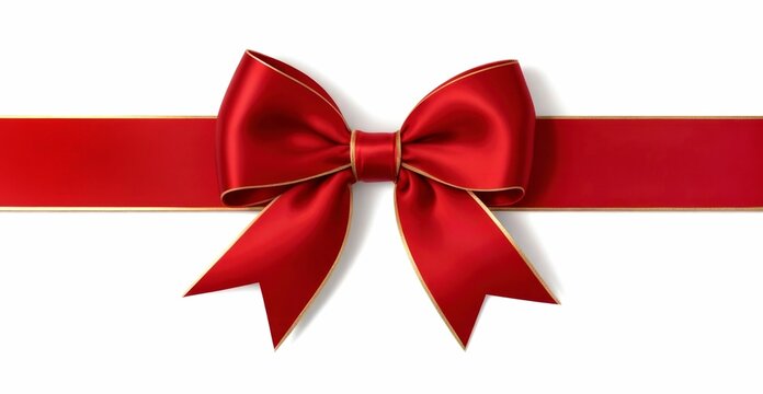 Red ribbon and bow with gold isolated on white background. AI Generative