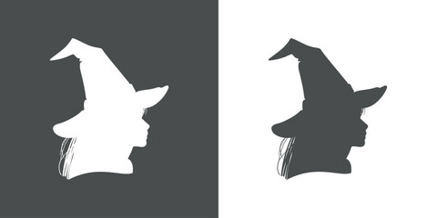 Silueta de perfil de cabeza de bruja con sombrero para su uso en invitaciones y tarjetas de Halloween © teracreonte