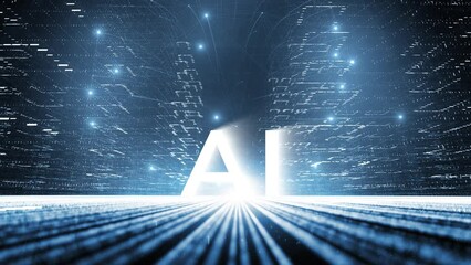 Futuristic artificial intelligence city road cyberspace network animation background.