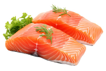 Delicious Pacific Salmon Steaks Isolated on Transparent Background