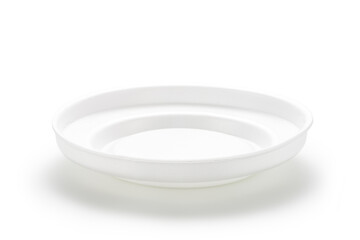 Styrofoam food plate isolated on white background. Disposable food plate.