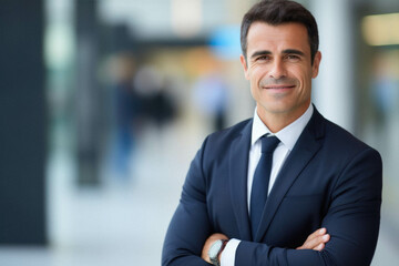 Fototapeta premium Young hispanic man smiling confident with arms crossed at street.