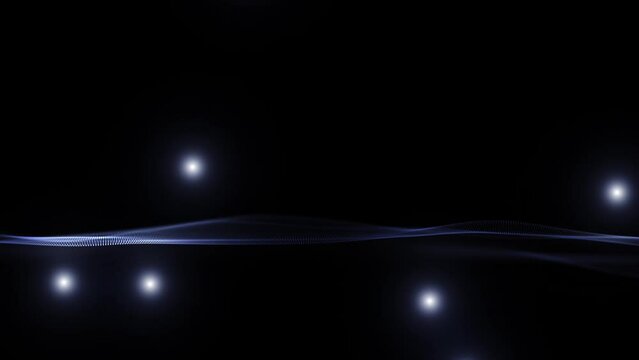  Slow motion dark blue waves with lights loop motion black background.
