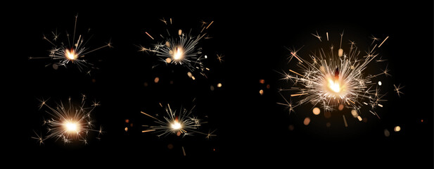 Sparkler light vector set. Collection of realistic bengal fire