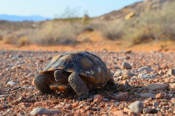 Closeup of a tortoise in Mohave Desert, Nevada