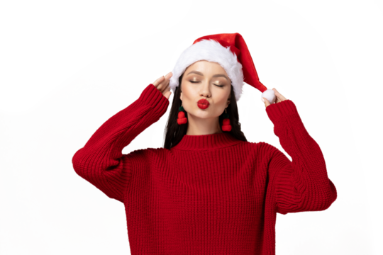PNG of a girl in a hat isolated on a white background.