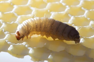 Close-up of a Galleria mellonella wax moth used in a biological study at a laboratory