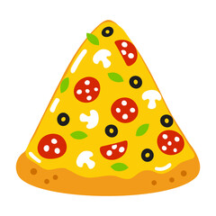 Cute funny Slice of pizza character. Vector hand drawn cartoon kawaii character illustration icon. Isolated on white background. Happy Pizza character concept