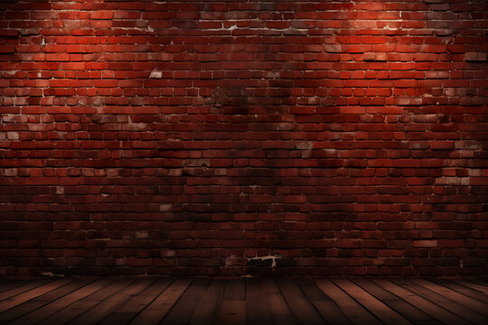 Realistic empty aged brick wall texture, background wallpaper for videos with Generative AI