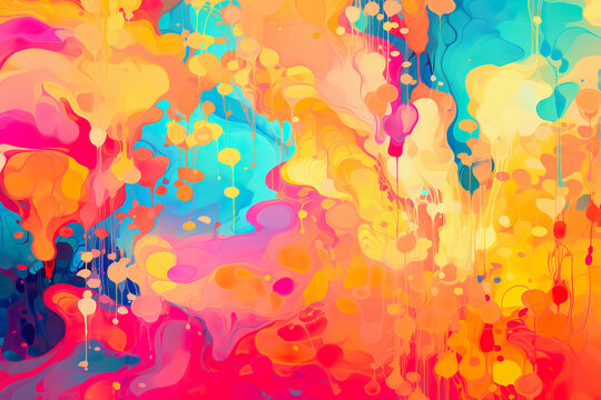 Painted psychedelic very colorful, rainbow colored ink splash background wallpaper with Generative AI