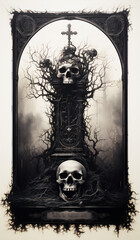 grave tombstone skulls frame - generative ai