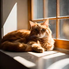 cute orange cat on window hamony moodandtone Ai generative illustration
