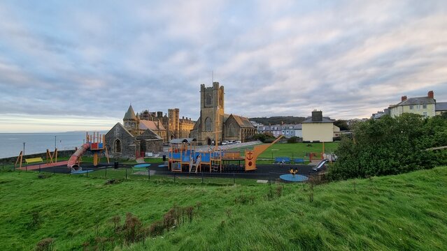 College & St. Michael's Church With Playground In  Aberystwyth, Wales