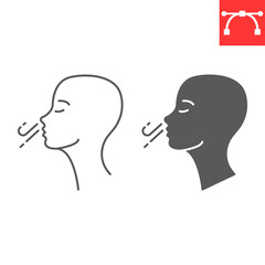 Breath line and glyph icon, meditation and relaxation, deep breathing vector icon, vector graphics, editable stroke outline sign, eps 10.