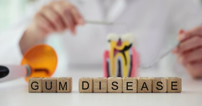 Dentist and gum disease and dental treatment in dental clinic. Gum pain and inflammation