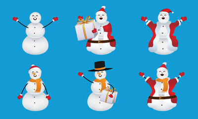 set of snowmen for Christmas and New Year decorations. design elements for greeting cards