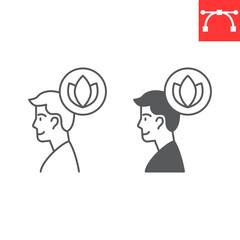 Fototapeta premium Smile man with lotus line and glyph icon, positive and reflection, mindfulness vector icon, vector graphics, editable stroke outline sign, eps 10.