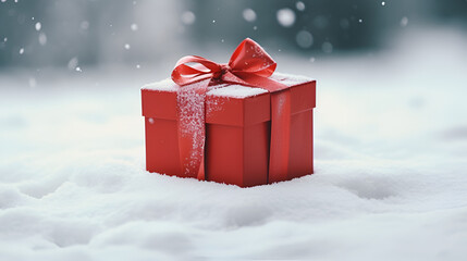 red gift box with snow