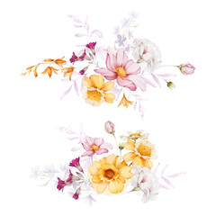 Two bouquets of flowers on a white background in a watercolor style.