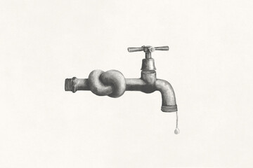 Illustration of closed faucet, water problem social issue, surreal abstract concept