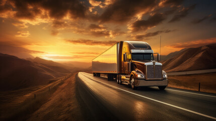 Cargo truck, wagon in high speed on the road - obrazy, fototapety, plakaty
