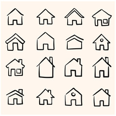 doodle line art related to home. Set of doodle line art signs for infographics, logo, app development and website design.