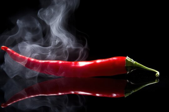 Hot red chili smoking on black background