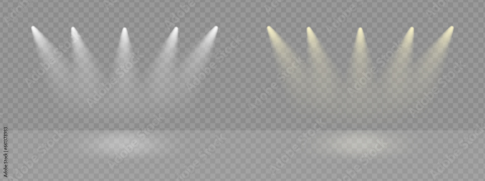 Poster light rays effect vector on transparant scene. stage lamp on award ceremony flare the event. spot be