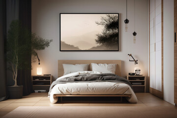 Natural light floods this cozy bedroom, creating a warm and welcoming ambiance for a good night's sleep. AI Generative