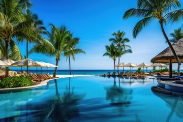 Fototapeta na wymiar Outdoor pool in a tropical hotel