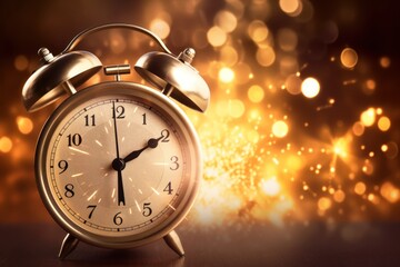 Golden Clock And Fireworks, New Year Celebration - obrazy, fototapety, plakaty