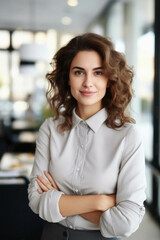 Portrait of young woman hr in modern office.