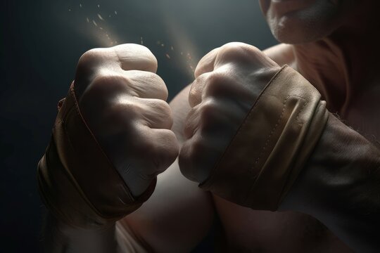 Fighter fists hands ready to fight. Martial fighting sport competition battle. Generate ai