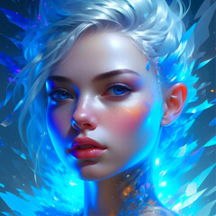 A character that combines the features of a human and a crystalline being, created with Generative AI technology