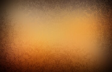 Fototapeta na wymiar Vintage curve irregular pattern yellow orange brown background. Dark shade vignette.