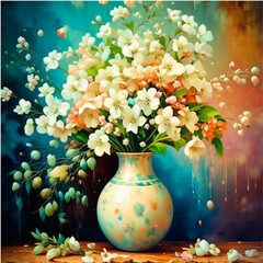Beautiful peach blossoms, lilies of the valley, created with Generative AI technology