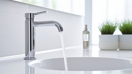 Faucet and sink in a bathroom, close up, modern style