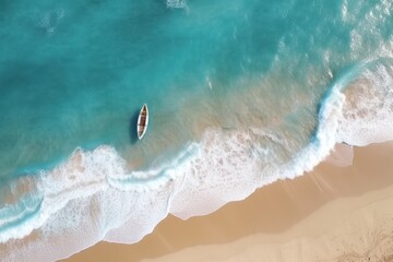 Fototapeta na wymiar Wave and boat on the beach, top view