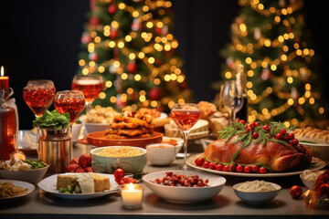 Naklejka premium Concept of dinner and eating on Christmas festival