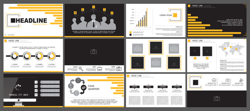 Starting a business project presentation template. Design yellow elements for presentation on white background. Vector infographic. Use in flyers and postcards, advertising annual report, technologies