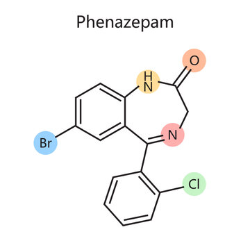Chemical organic formula of phenazepam diagram schematic vector illustration. Medical science educational illustration