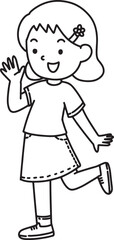 kids raising and waving hands. Cute girl say hello and show hand gestures.