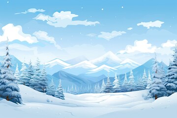 Winter scenery with snow covered trees. Blue tones. Christmas background. Generative AI