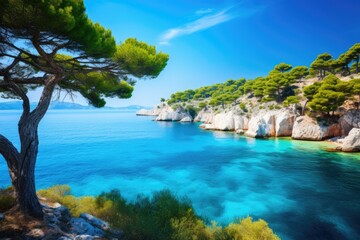 Picturesque summer bay with rocks