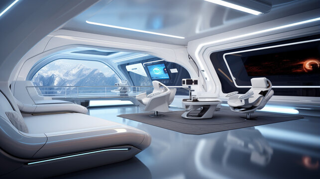 futuristic streamlined interior space design. ai generative