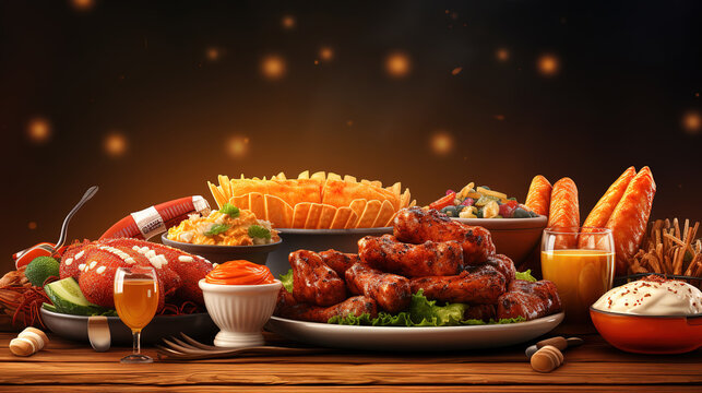 Super Bowl Sunday Football Party Celebration Food Platter With Chicken Buffalo Wings. Generative Ai