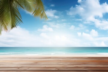 Wooden table, Summer tropical sea