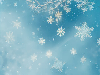 Glistening snowflakes, light teal and gold unite, Flat design winter background, Abstract background for web design