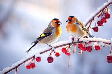 A couple of lovebirds perched on a tree branch, celebrating the Christmas. Generative AI