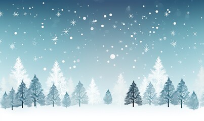 Winter Night Scenery With Snow-covered Trees. Blue tones. Christmas background. Generative AI